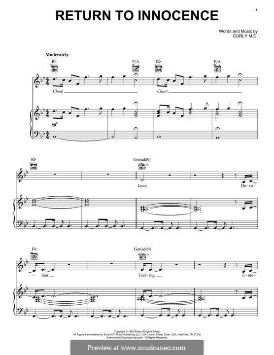 Return to Innocence (Enigma): For voice and piano (or guitar) by Curly M.C.