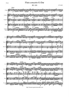 Concerto for Flute and Strings in G Major, RV 438: Score and parts by Antonio Vivaldi