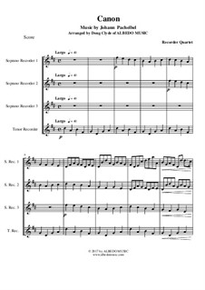 Quartet instrument version: For recorder quartet by Johann Pachelbel
