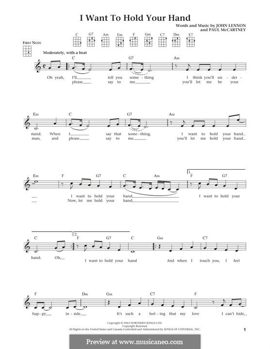 I Want to Hold Your Hand (The Beatles): For ukulele by John Lennon, Paul McCartney