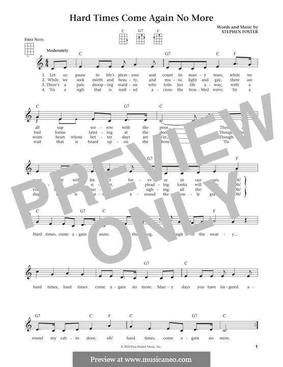 Hard Times Come Again No More: For ukulele by Stephen Collins Foster