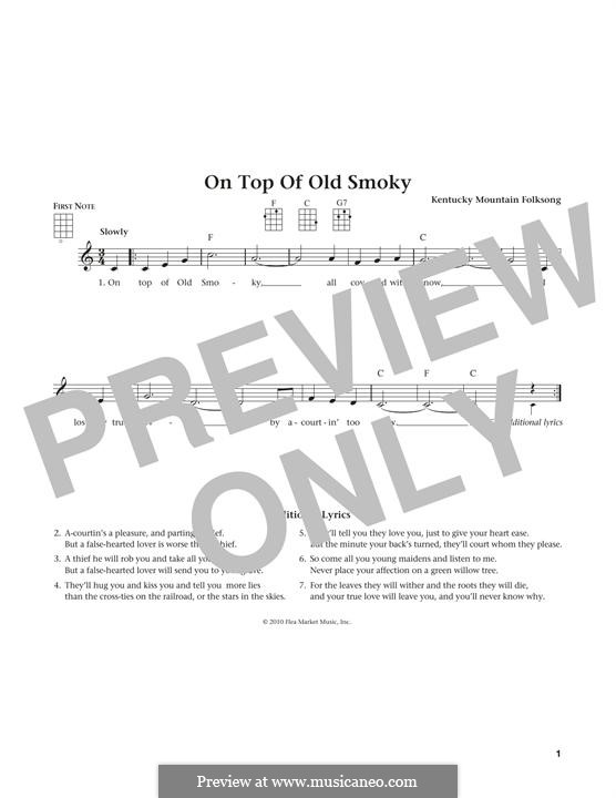 On Top of Old Smoky: For ukulele by folklore