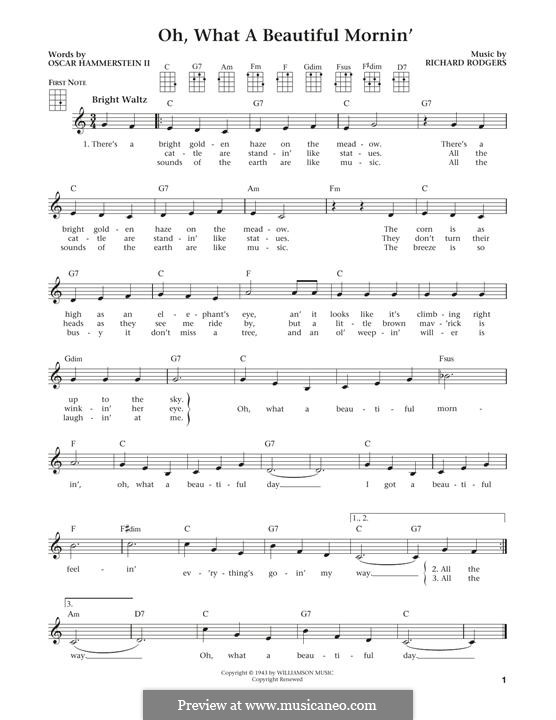 Oh, What a Beautiful Mornin' (from 'Oklahoma!'): For ukulele by Richard Rodgers