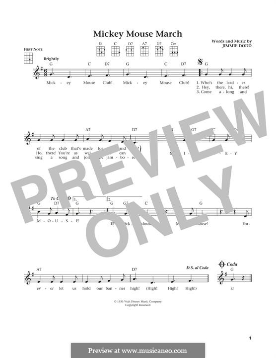 Mickey Mouse March (from The Mickey Mouse Club): For ukulele by Jimmie Dodd