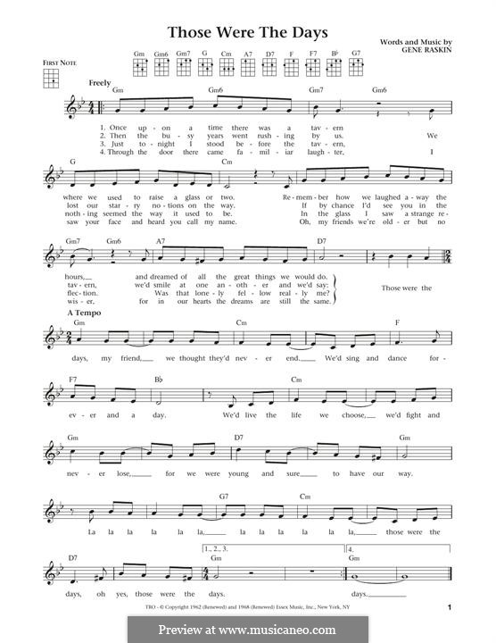 Those Were the Days: For ukulele by Gene Raskin
