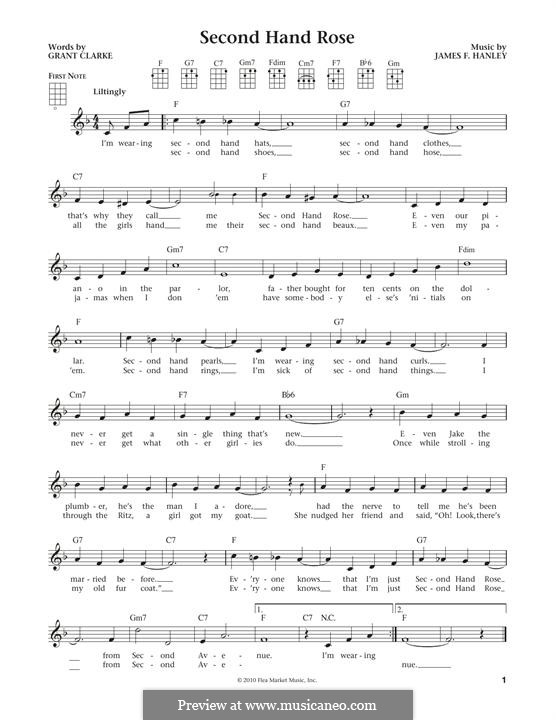 Second Hand Rose (from Second Avenue): For ukulele by James Frederick Hanley