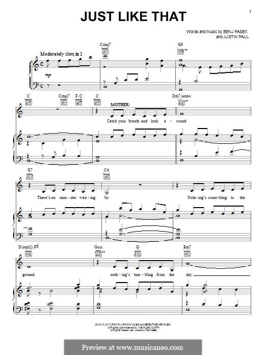 Just Like That: For voice and piano (or guitar) by Justin Paul, Benj Pasek