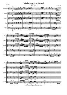 Concerto for Violin and Strings in D Minor, RV 245: Score and parts by Antonio Vivaldi