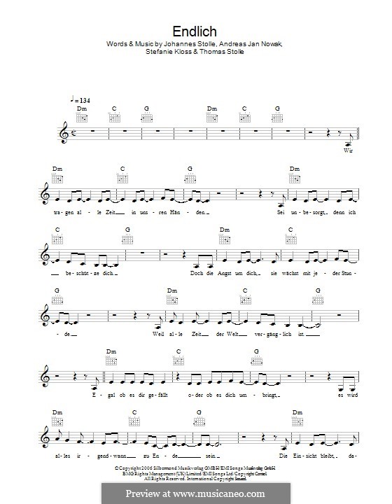 Endlich (Silbermond): Melody line by Johannes Stolle, Thomas Stolle, Andreas Jan Nowak, Stefanie Kloss