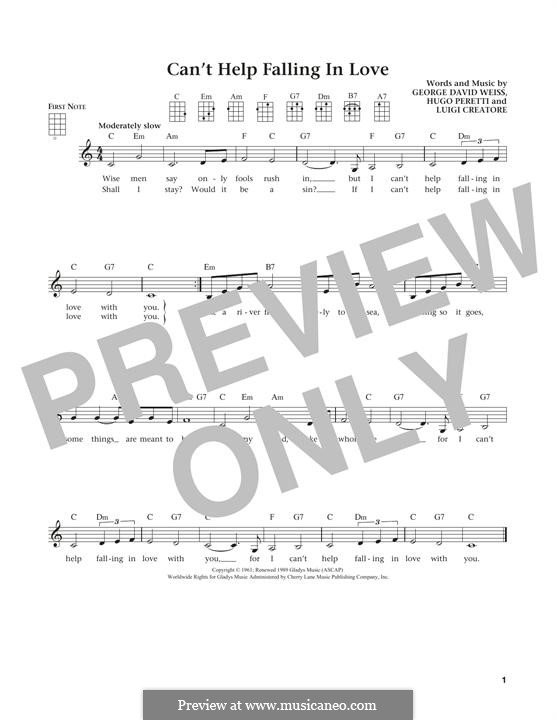 Can T Help Falling In Love By G D Weiss H Peretti L Creatore On Musicaneo