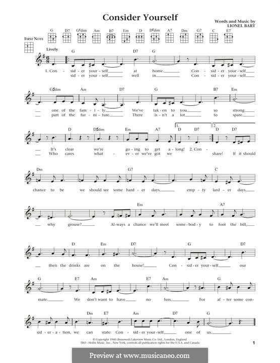 Consider Yourself (from Oliver!): For ukulele by Lionel Bart