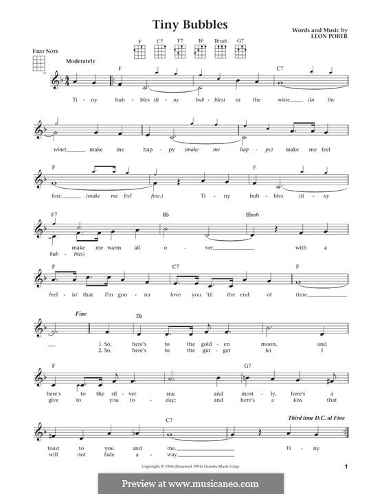 Tiny Bubbles (Don Ho): For ukulele by Leon Pober