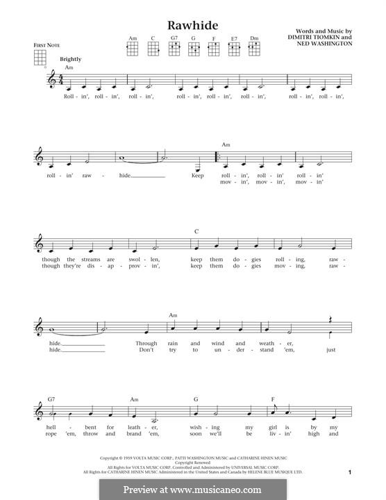 Rawhide (The Blues Brothers): For ukulele by Dimitri Tiomkin