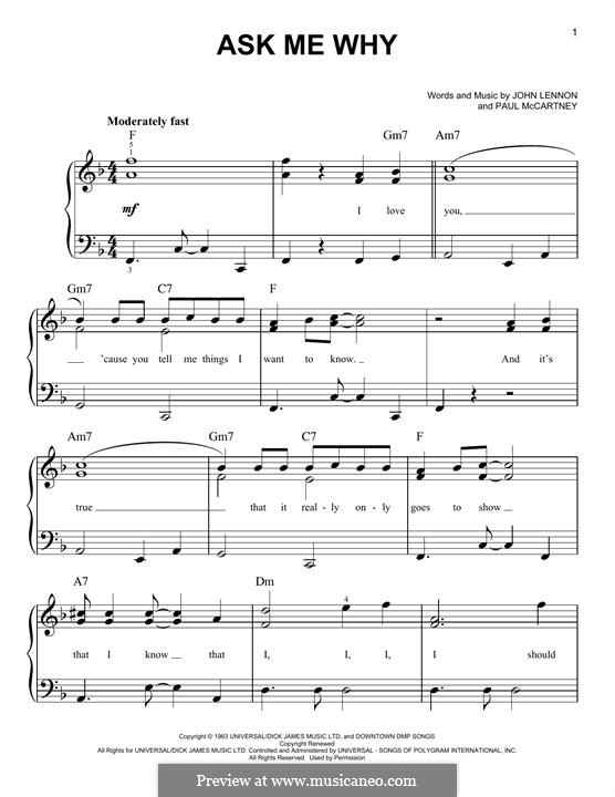 Ask Me Why (The Beatles): For piano by John Lennon, Paul McCartney