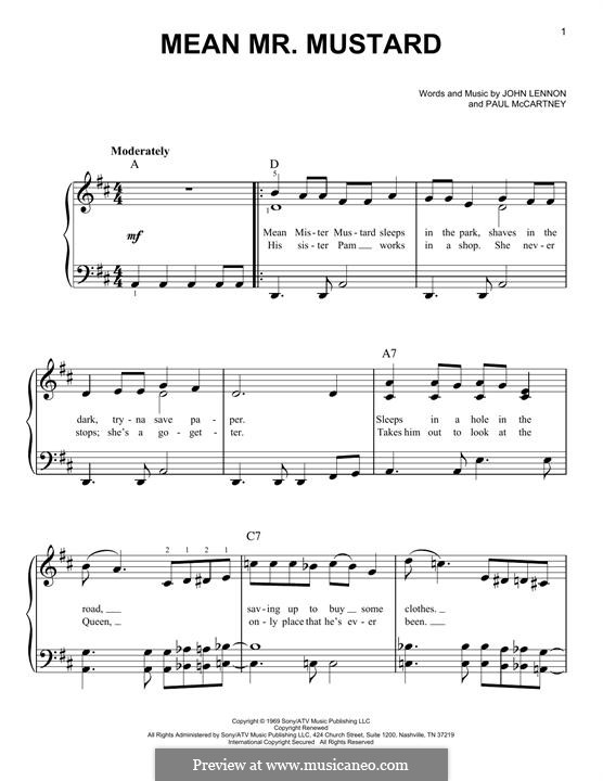 Mean Mr. Mustard (The Beatles): For piano by John Lennon, Paul McCartney