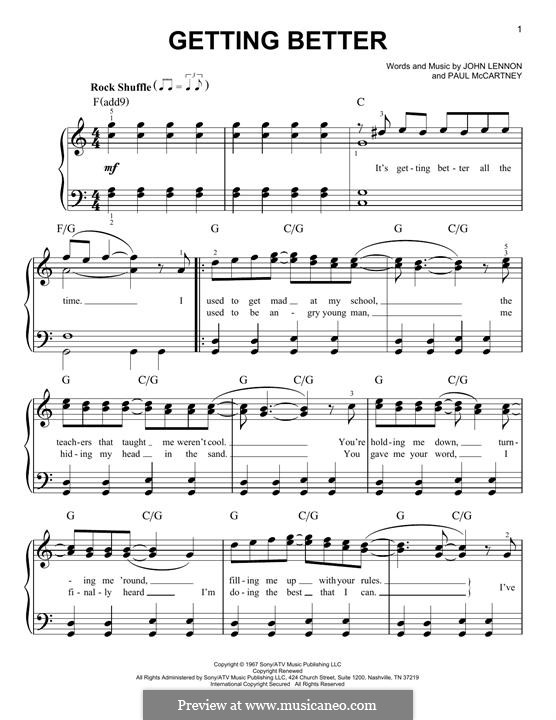 Getting Better (The Beatles): For piano by John Lennon, Paul McCartney