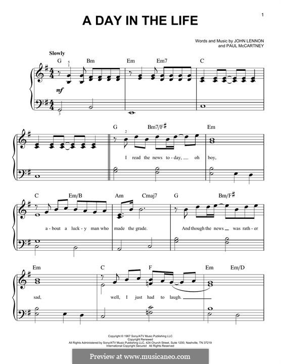 A Day in the Life (The Beatles): For piano by John Lennon, Paul McCartney