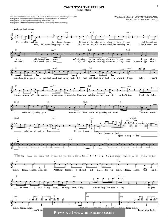 Shellback Music Piano-vocal version (Can't Stop the Feeling (from Trolls)) by Shellback ...