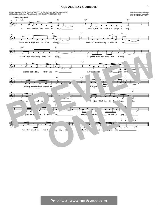 Kiss and Say Goodbye (The Manhattans): Melody line by Winfred Lovett