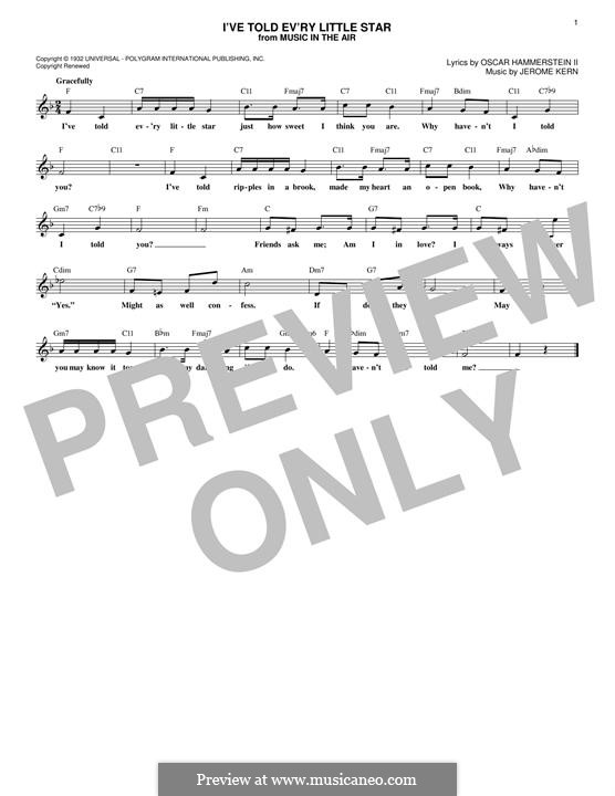 I've Told Ev'ry Little Star (from Music In The Air): Melody line by Jerome Kern