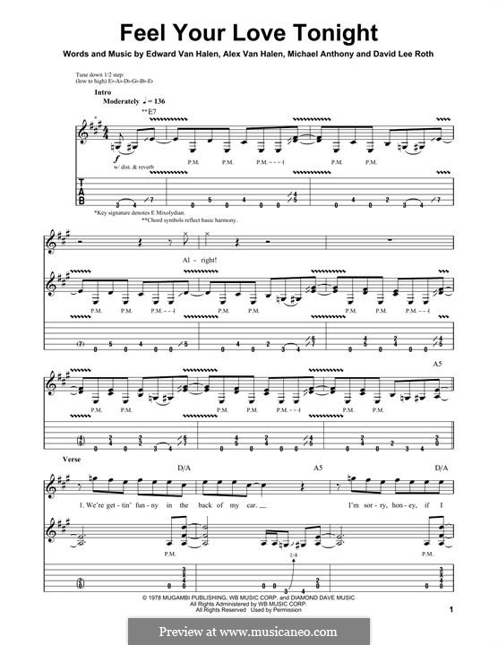 Feel Your Love Tonight (Van Halen): For guitar with tab by Alex Van Halen, Edward Van Halen, Michael Anthony