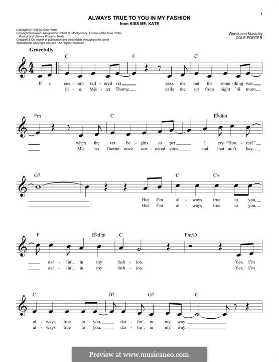 Always True to You in My Fashion: Melody line by Cole Porter