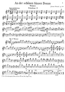 On the Beautiful Blue Danube, Op.314: Violin I part by Johann Strauss (Sohn)