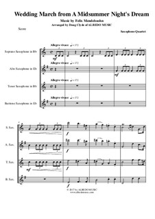 Wedding March: For saxophone quartet by Felix Mendelssohn-Bartholdy