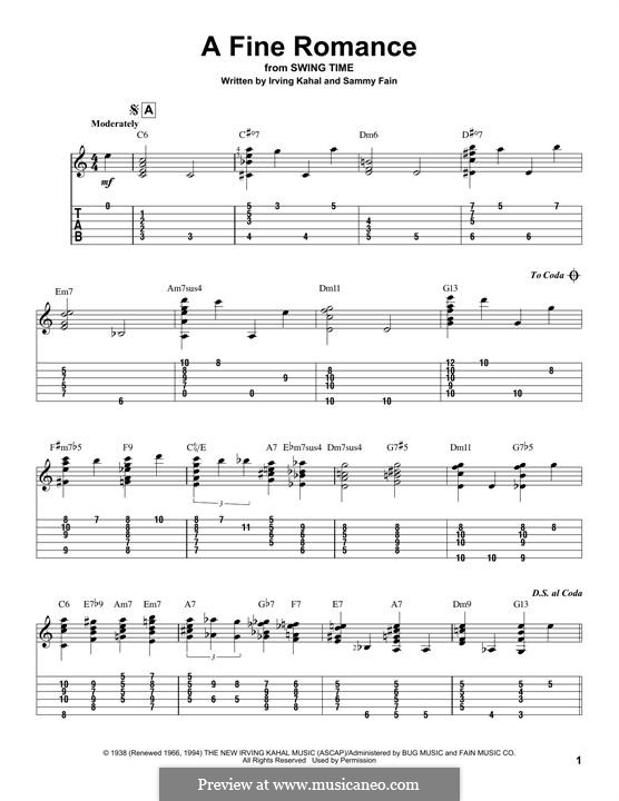 A Fine Romance: For guitar with tab by Jerome Kern