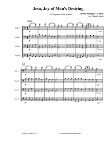 Jesu, Joy of Man's Desiring: For beginner cello quartet by Johann Sebastian Bach