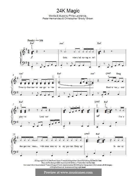 24K Magic: For piano by Christopher Brown, Bruno Mars, Philip Lawrence