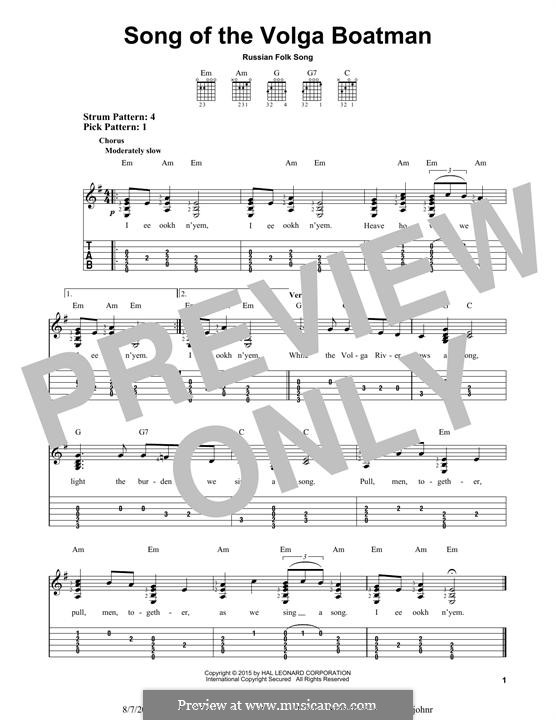 Song of the Volga Boatman: For guitar with tab by folklore