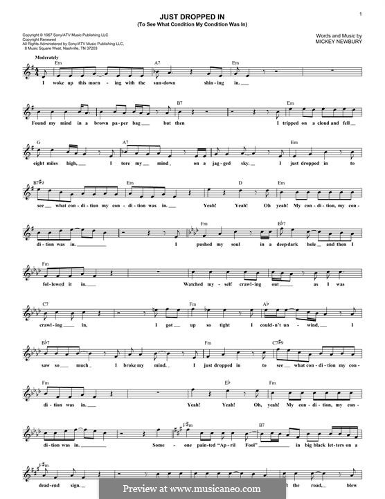 Just Dropped in (To See What Condition My Condition Was in): Melody line by Mickey Newbury