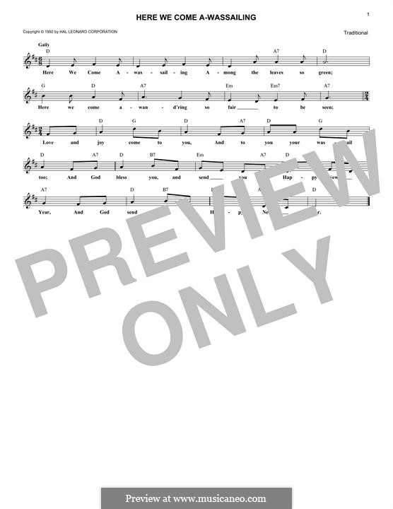 Here we Come a-Wassailing (Printable Scores): Melody line by folklore