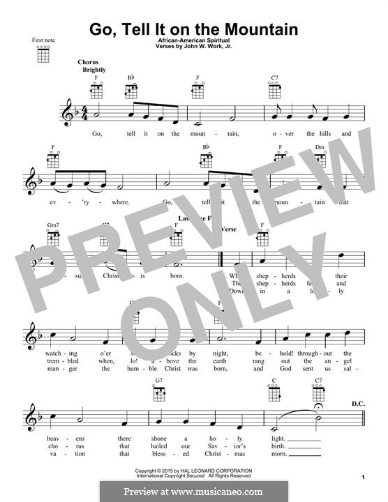 Go, Tell it on the Mountain (Printable Scores): For ukulele by folklore