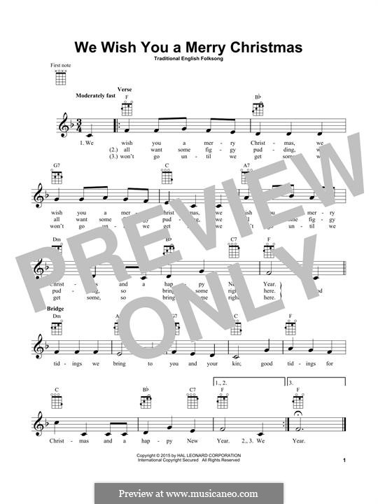 We Wish You a Merry Christmas (Printable Scores): For ukulele by folklore