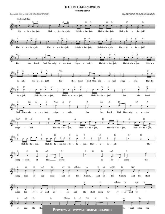 No.44 Hallelujah (Printable Scores): Melody line by Georg Friedrich Händel