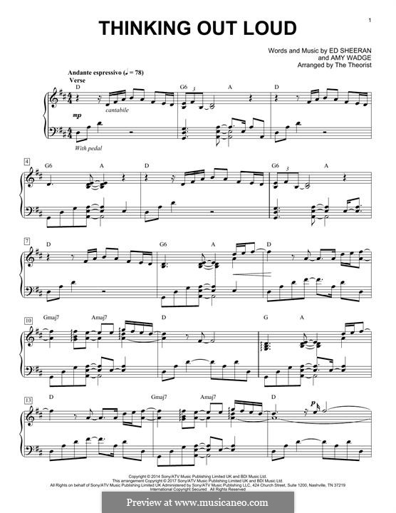 Thinking Out Loud: For piano by Ed Sheeran, Amy Wadge