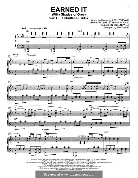 Earned It Piano Sheet Music The Weeknd - ♪