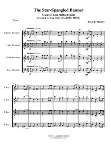 Instrumental version (quartet instruments): For recorder quartet by John Stafford Smith