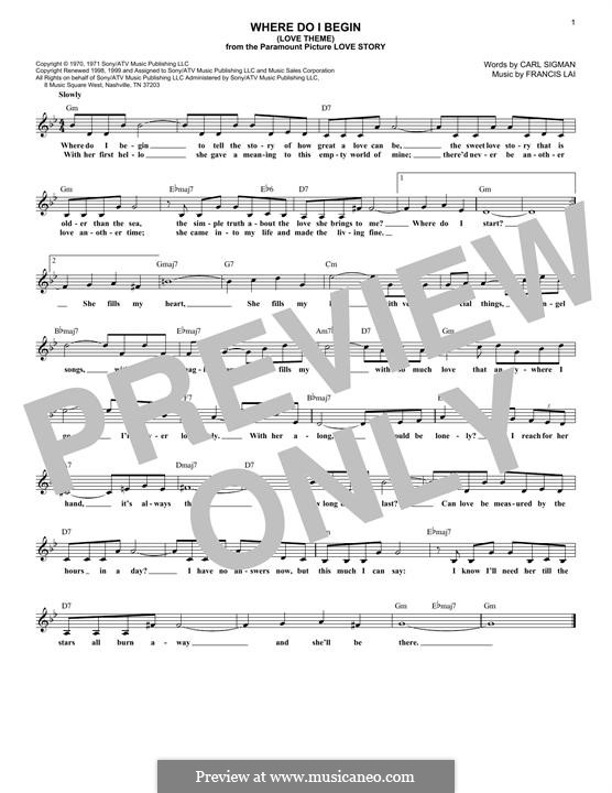 Where Do I Begin (Theme from Love Story): Melody line by Francis Lai
