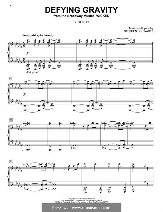 Defying Gravity (from the Broadway Musical Wicked): For piano by Stephen Schwartz