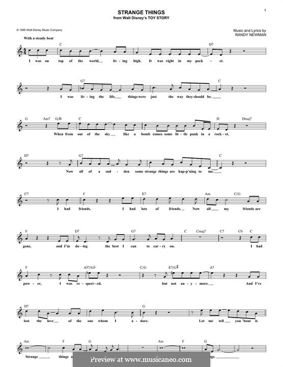 Strange Things (from Disney's Toy Story) : Melody line by Randy Newman