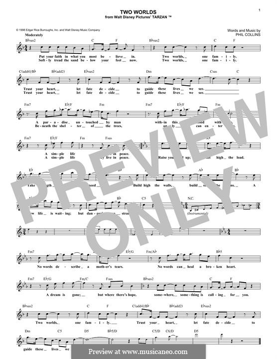 Two Worlds (from Walt Disney's Tarzan): Melody line by Phil Collins