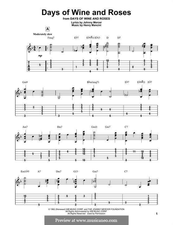 Days of Wine and Roses: For guitar with tab by Henry Mancini