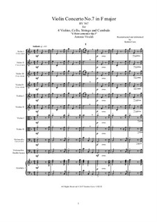 Concerto for Four Violins, Cello and Strings No.7 in F Major, RV 567: Score, parts by Antonio Vivaldi