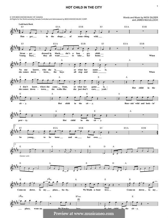 Hot Child in the City: Melody line by James McCulloch