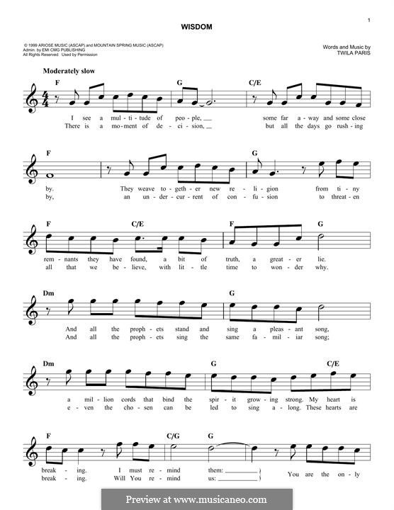 Wisdom: Melody line by Twila Paris