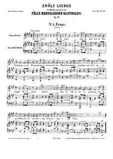 Twelve Songs, Op.9: Complete set by Felix Mendelssohn-Bartholdy