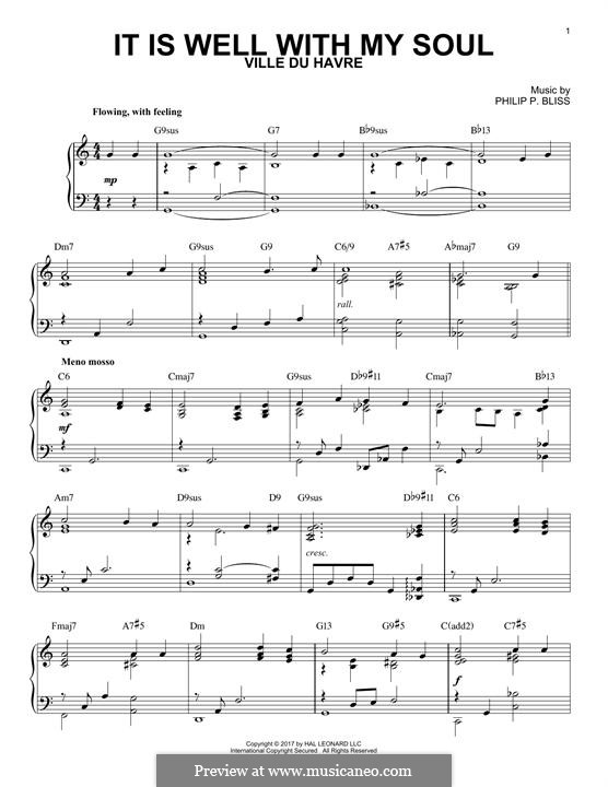 It Is Well with My Soul (Printable scores): For piano by Philip Paul Bliss